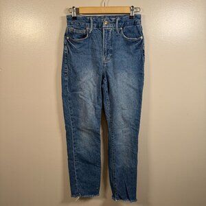 Good American Good Crop Raw Hem Jeans Size 2 High Waist Blue Denim Stretch